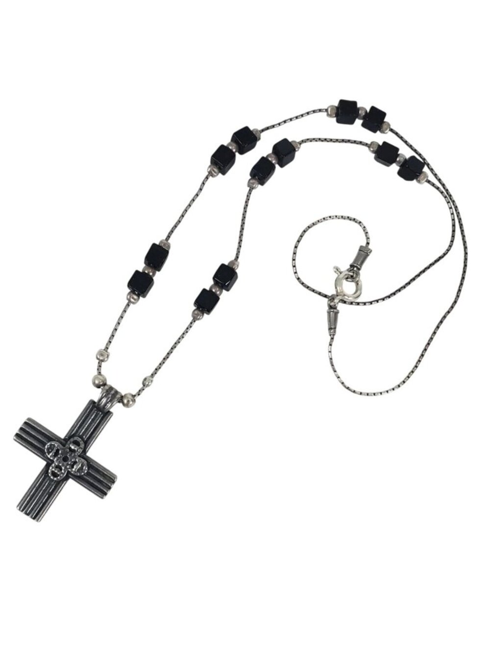 Silpada Vintage Square Bead Black Onyx Cross Silver 925 Pendant Necklace